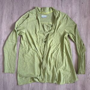 Columbia Heathered Chartreuse Lime Green Open Cardigan lightweight cotton blend